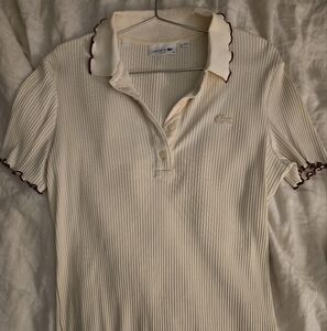 Lacoste Cream Ribbed Polo Shirt with Short Sleeves